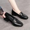 Elegant Thick Heeled Pumps Women Soft Leather Round Toe Slip-On Loafers Comfort Low Heel Lady Shoes Handmade Women's Work Shoes