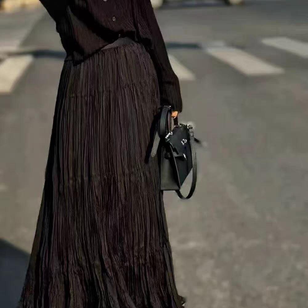 French Gentle Wind Ruffle Leaf Edge Mesh Skirt Women's Summer Long Pleated Thin Lazy Holiday Style A-word Skirt