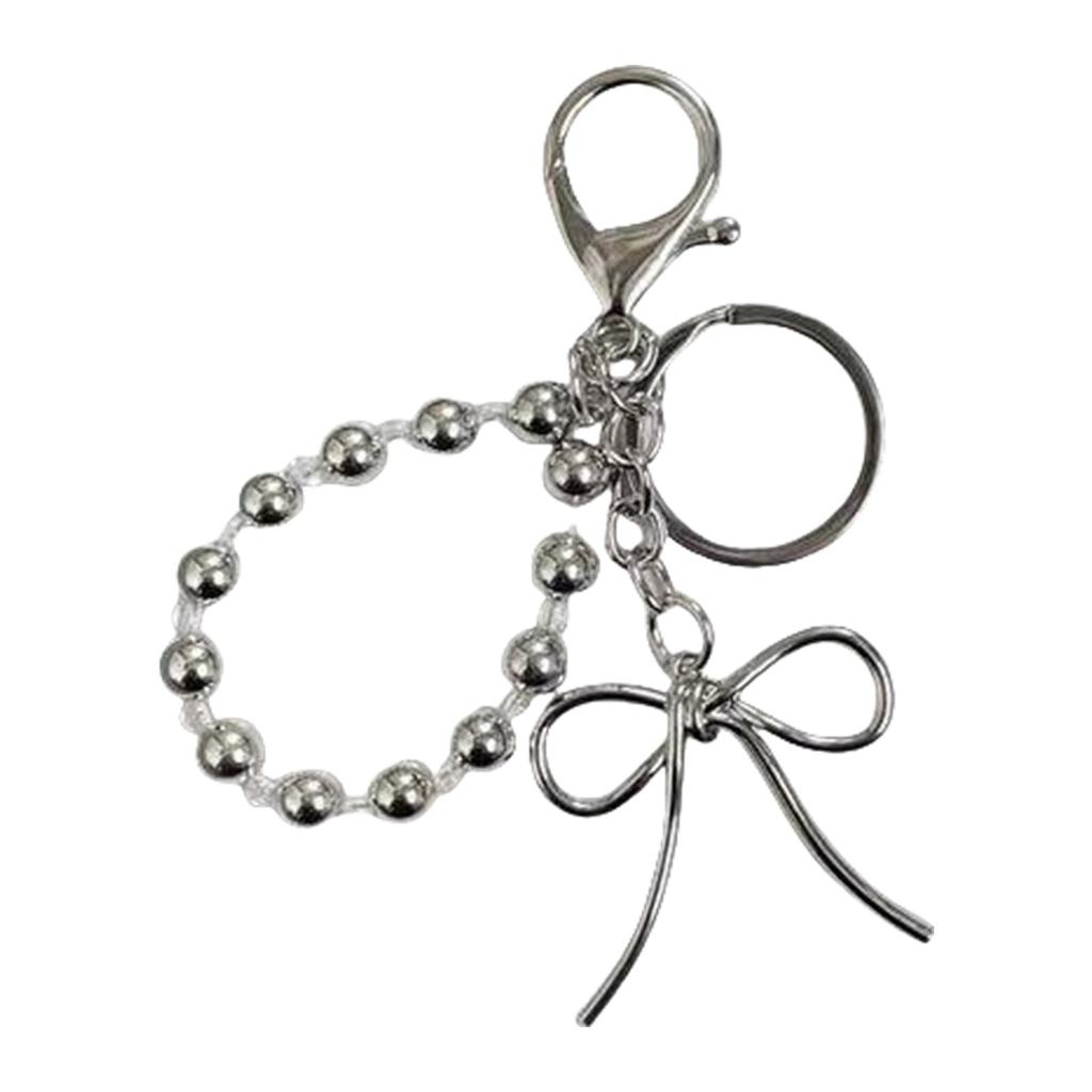 Sweet Heart Bowknot Beaded Keychain Pendant Lovely Hangings Decorations Keyring Charm for Purse Bag Backpack Handbag