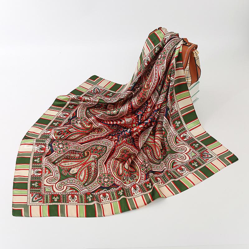 19 New Silk Printed Scarves Women'S 90Cm Satin Square Scarf