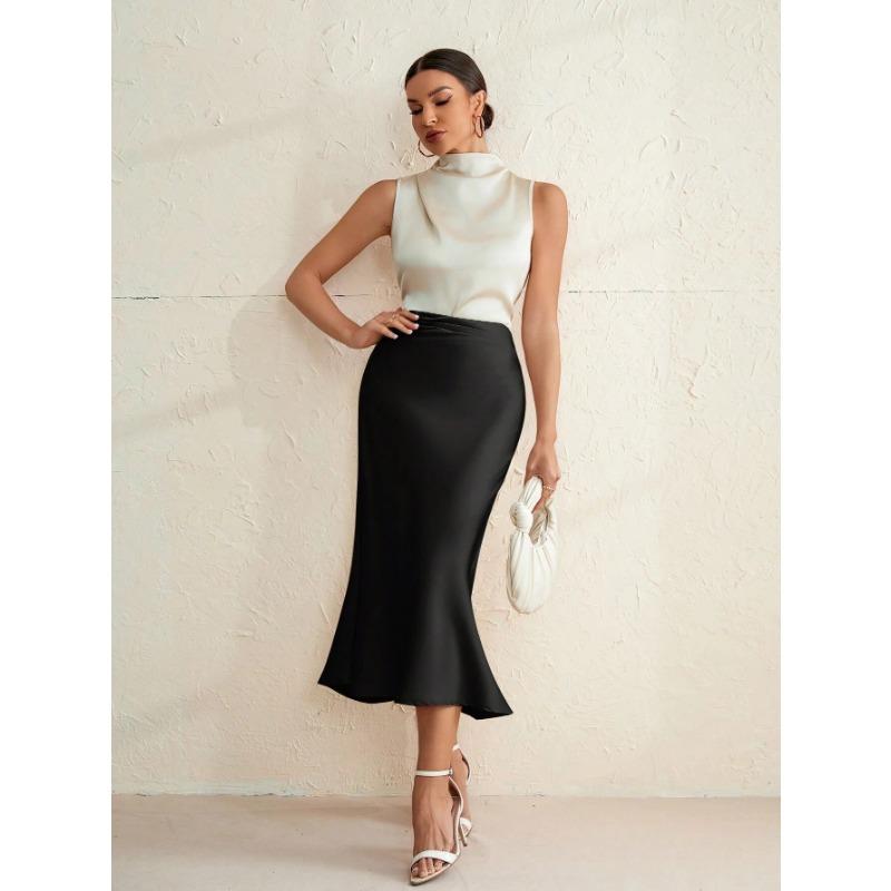 Women's Spring New Slim Fit Solid Color Cover Buttock Fishtail Mid Length Skirt
