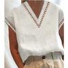 Vintage Summer White Tops Casual Women Cotton Linen Blouses Leisure V Collar Shirt