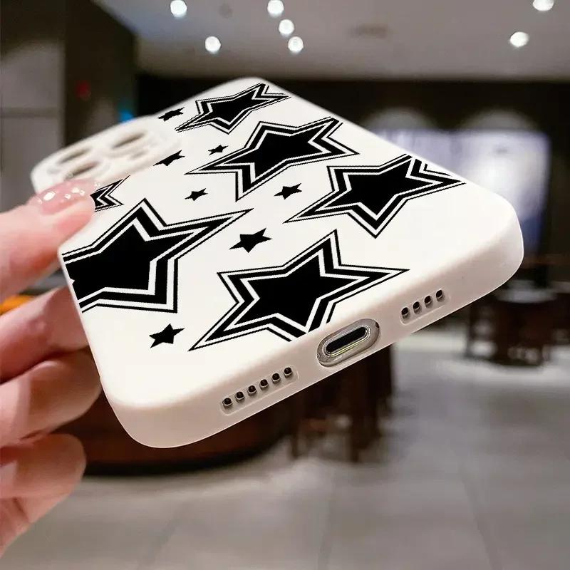 Cute Black Stars Silicone Phone Case For iPhone 16 15 14 13 12 11 Pro Max 13 Mini XS Max XR X 7 8 Plus SE 2020 Shockproof Cover