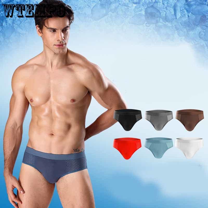 Men's Ice Silk Underwear Sexy Mesh Panties Antibacterial Moisture Absorbent Soft Men's Breathable Men's Triangle Shorts