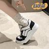 Thick Baseplate Shoes Women's 2024 Autumn New Black and White Student Lace-up Casual Shoes Round Head Sports Shoes Women