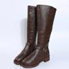 Fashion Vintage Brown Women Knee High Boots Big Size Low Heels Platform Long Boots Autumn Winter Pu Leather Zip Women Warm Booties