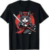 Japanese Samurai Cat Tattoo Kawaii Ninja Cat T-shirt Street Cool Casual Wear Women's Clothing Top Camisetas