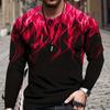 Colorful Flames Print Men's Tshirts Long Sleeve Tees Round Neck Casual Pullover Men's Clothing Plus Size