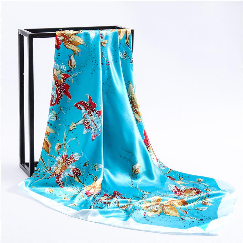 90cm Square Shawls Women Hijab Scarf For Hair Fashion Print Kerchief Neck Scarves Female Silk Satin Bag Scarfs For Ladies Banada