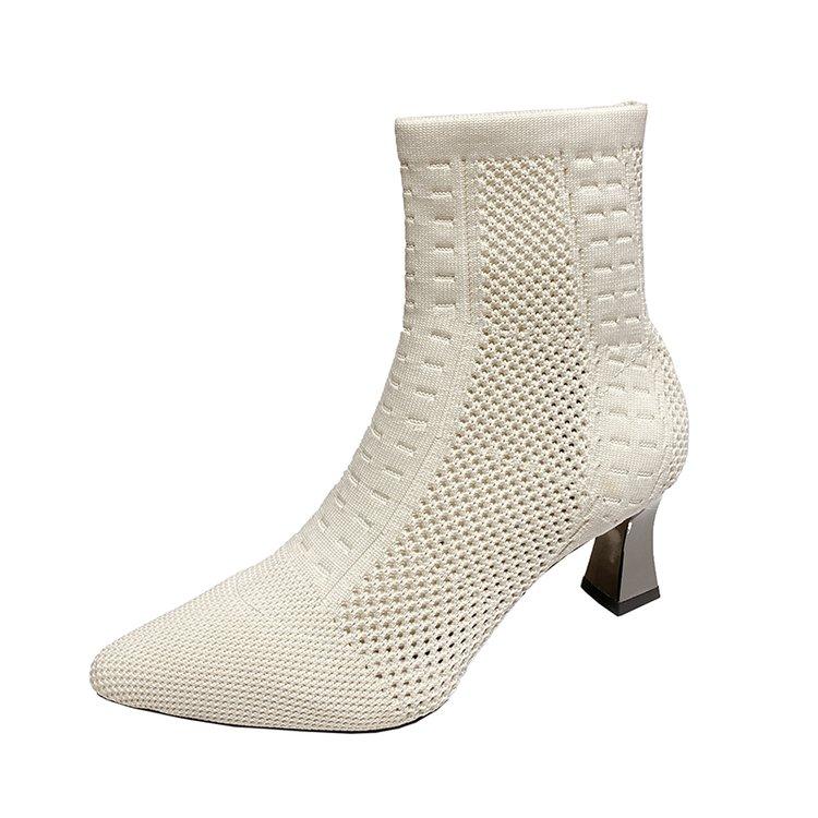 Knitting Mesh Ankle Goth Boots Women Autumn Designer Fashion Elastic Sock Pumps Boots High Heels Sexy Dress Booties for Women