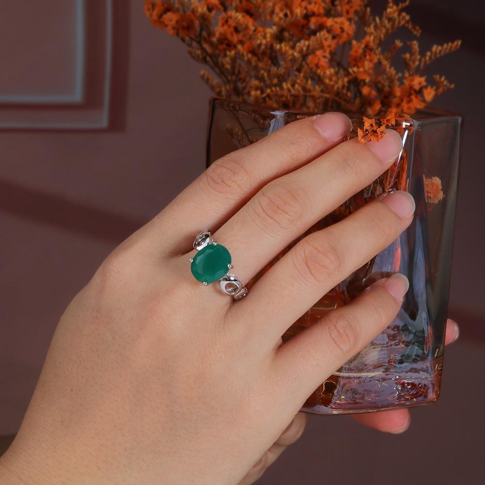 Classic Simple Design Natural Green Agate S925 Silver Ring Gorgeous Large Gems Fine Jewelry Ladies Anniversary & Holiday Gift