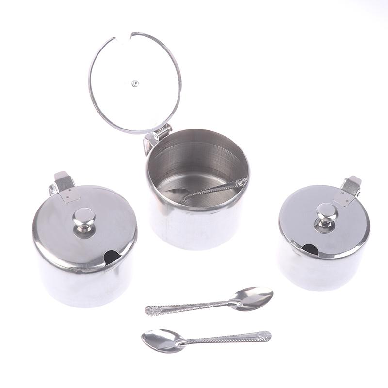 Practical Stainless Steel Sugar Bowl With Handle Lid Spoon Dustproof Waterproof Seasoning Jar Kitchen Restaurant Spice Container