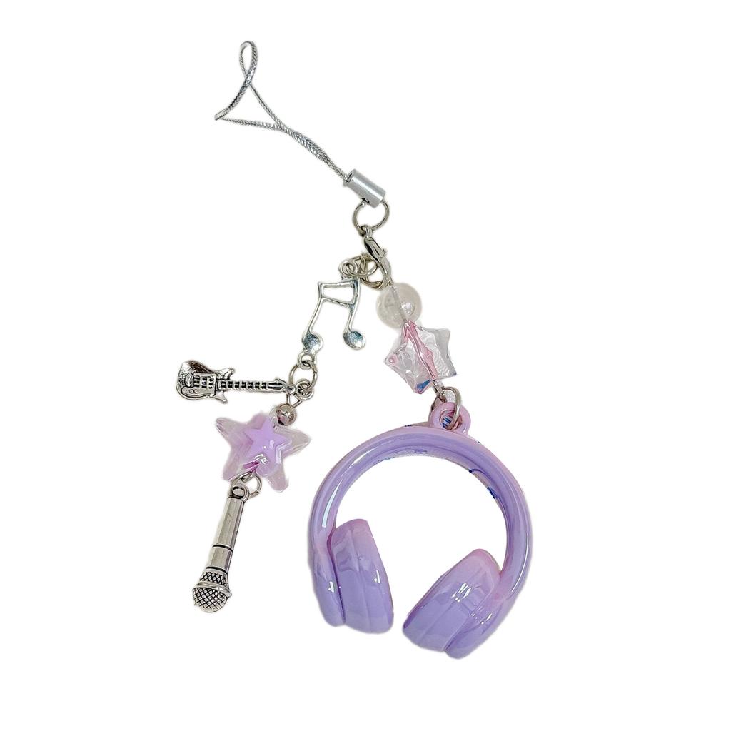 Trendy Headphone Shaped Keychain Bag Ornament Phone Lanyard Feature Star Music Notes for Students and Music Lovers