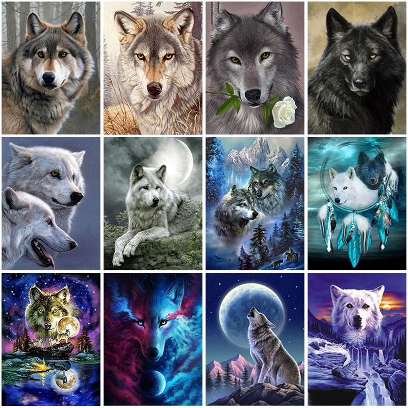 Animal Wolf DIY 5D Diamond Painting Full Round Drill Mosaic Diamond Embroidery Cross Stitch Rhinestones Handmade Gift Home Decor