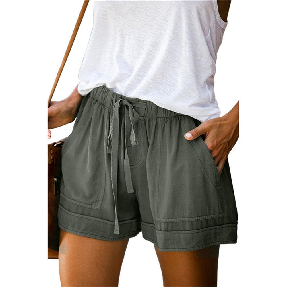 Plus Size Womens Drawstring Casual Elastic Waist Pocketed Loose Shorts Pants