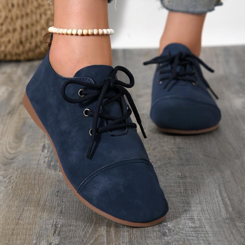 Women's Fashion Flat Shoes Spring New Round Head Splicing Front Lacing Soft Sole Anti-slip Wear-resistant Single Shoes