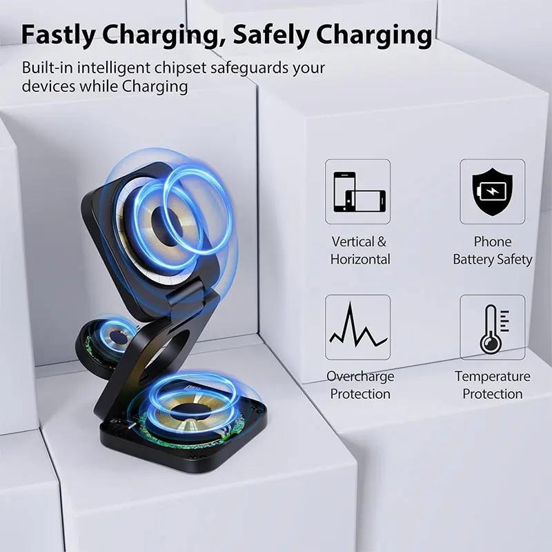 30W 3 In 1 Magnetic Wireless Charging Station For  Watch 7 6 Samsung Galaxy Watch 6 5 4 Active 2 For iPhone Samsung Charger
