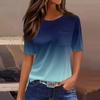 T Shirts For Women Pleated Round Neck Dressy Casual Blouses Printing Short Sleeve Summer Tops Loose Fit