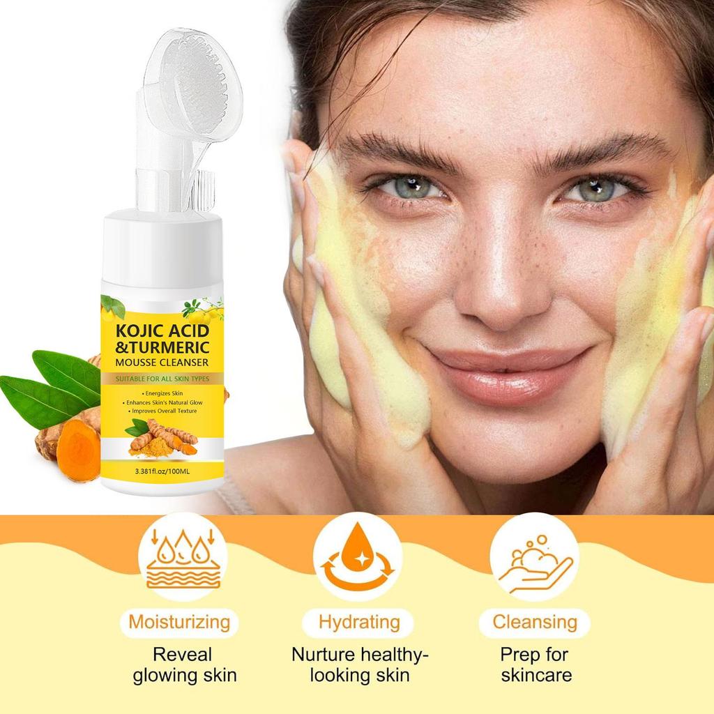 Kojic Acid & Turmeric Mousse Cleanser for Face Cleansing and Exfoliation -Moisturizing and Brightens Skin, Helps for Balance Skin Oil