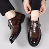 Fashion Trends Men Crocodile Pattern Leather Shoes Men Italy Style Business Dating Loafers Shoe Thick Soled Pointed Buckle Shoes
