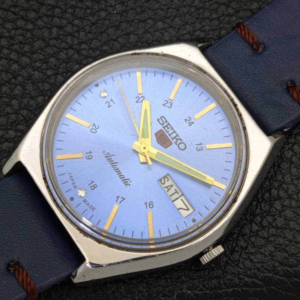 VINTAGE SEIKO 5 AUTOMATIC 6309A JAPAN MENS SKY BLUE COLOR DIAL WATCH A500835-5 R154-a500835