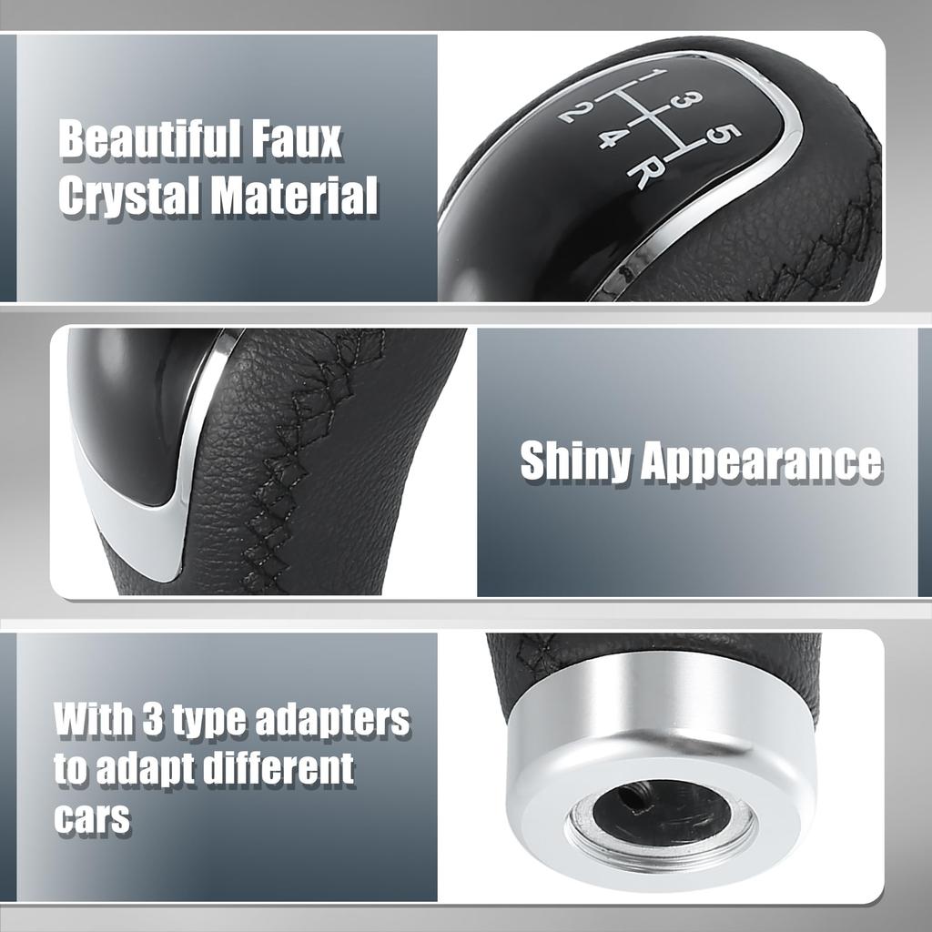 uxcell Universal 5-Speed PU Leather Auto Car Gear Lever Shifter Manual Stick Shift Knob Black