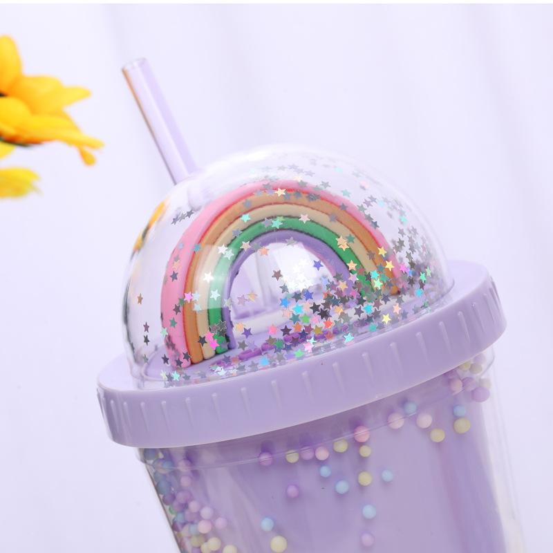 Creative Rainbow Plastic Water Cup Fashionable Large-capacity Ladies Straw Cup Sen Series Double Color Bead Smooth Drink Cup