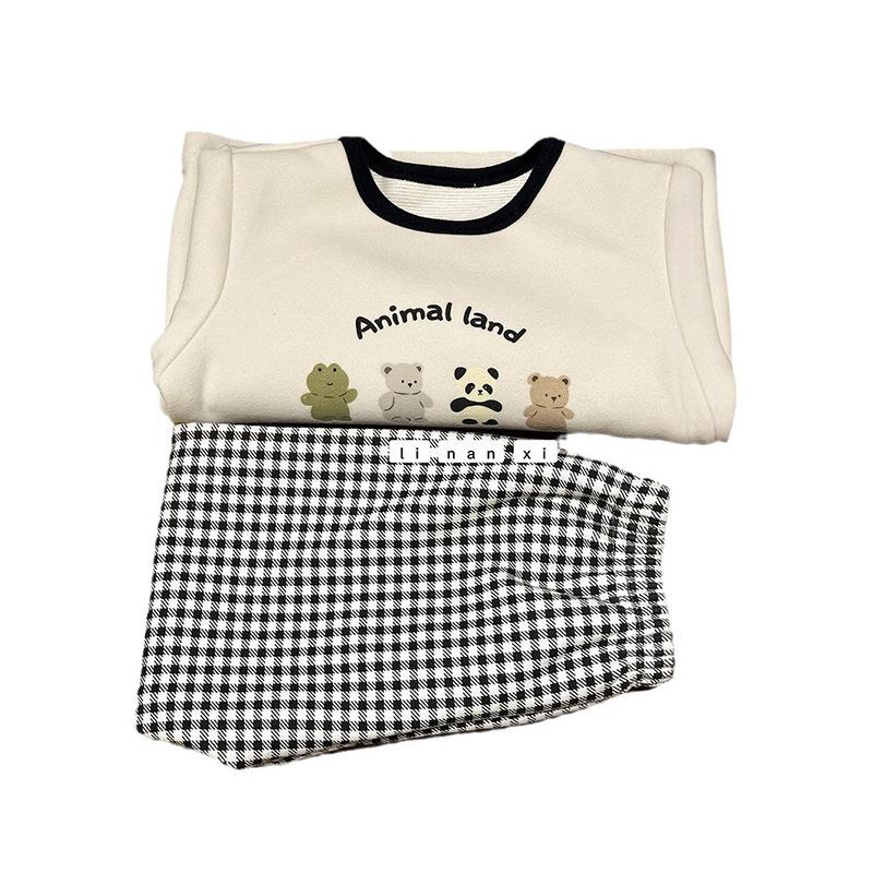 Kids' Cartoon Velvet Silk Wool Home Wear Set - Top and Pants