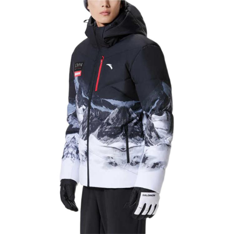 Anta Outdoor Casual Sports Zipper Hooded Long Sleeve Down Jacket Men Jackets Snow-White Printed 152347945-1