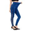 High Waist Leggings Women Gym Pants Hollow Out Workout Push Up Elastic Faux Denim Jeggings Fitness Side Lace Patchwork