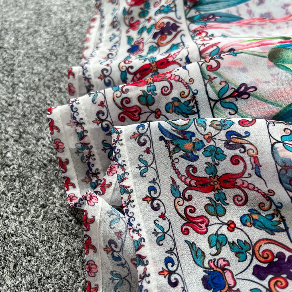 Bohemian Floral Chiffon Summer Dresses for Women 2025 Runway V-Neck Long Lantern Sleeve Sashes Beach Holiday Dressess Boho Robe