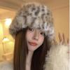 Korean Autumn Winter Instagram Blogger Fever's Same Plush Leopard Print Fisherman Hat Children's Warm Bucket Basin Hat Looks Small On the Face