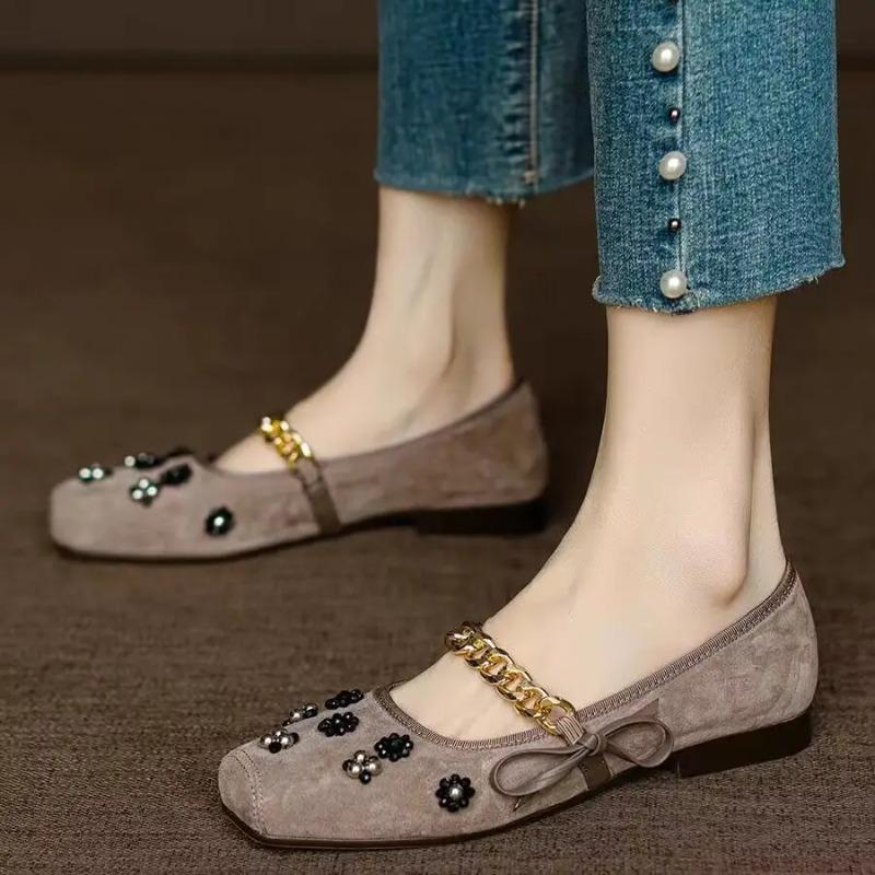 Fashion Rhinestone Women's Flat Mary Jane Shoes Square Toe Green Ladies Footwear Low Price 39 Summer 2025 High Quality Fashion Young Y2k