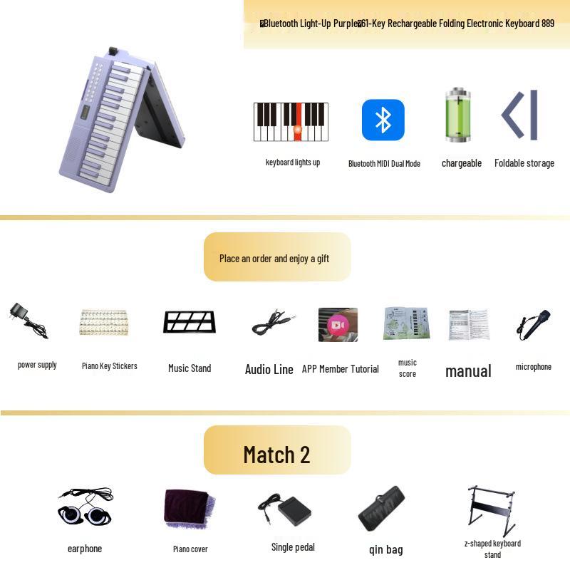 61-Key Rechargeable Folding Piano for Beginners & Kids