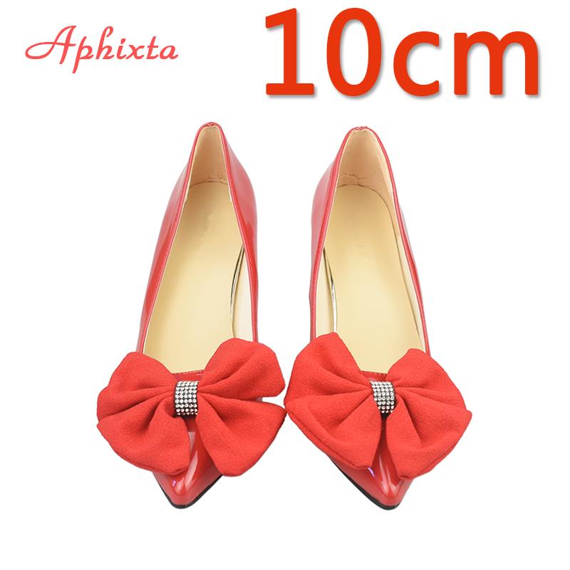 Fashion Aphixta  Bling Crystals Bow Flowers Pointed Toe Red High Heels Women Patent Leather Butterfly-knot Pumps Big Size 45 46 47 48