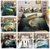 3D Fishing Themed Bedding Set, Fish Down Duvet Cover, Pillowcase 2/3pc, King Queen Bed, Boy, Man, Soft Home Textile