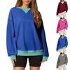 Womens Color Block Oversized Sweatshirt Hoodies Long Sleeve O-Neck Shirt Fall Pullover Top Trendy Clothes
