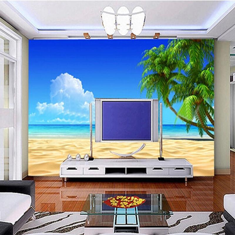 Blue Sky Beach Mural  Coconut Palm Landscape Wallpaper Modern Simple Nature Scenery Living Room Wall Murals