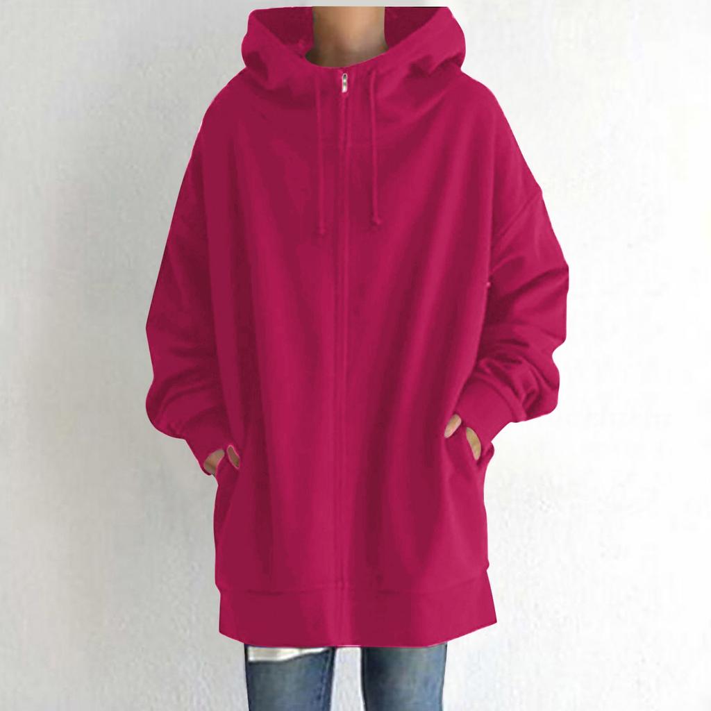 Fleece Hoodie Women Women Sweatshirt Fashion Loose Solid Color Streetwear Pocket Zipper Drawstring Long Fleece Open Coat Women