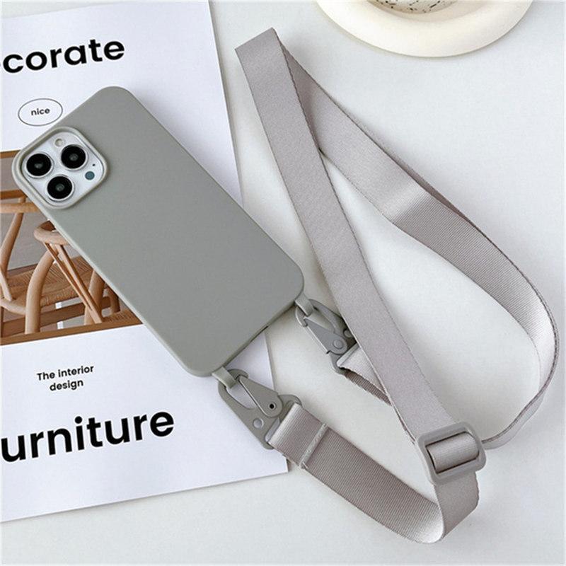 Crossbody Necklace Strap Lanyard Matte Silicone Case For iPhone 14 Pro Max 11 12 13 Mini XR X XS 6S 7 8 Plus SE Shockproof Cover