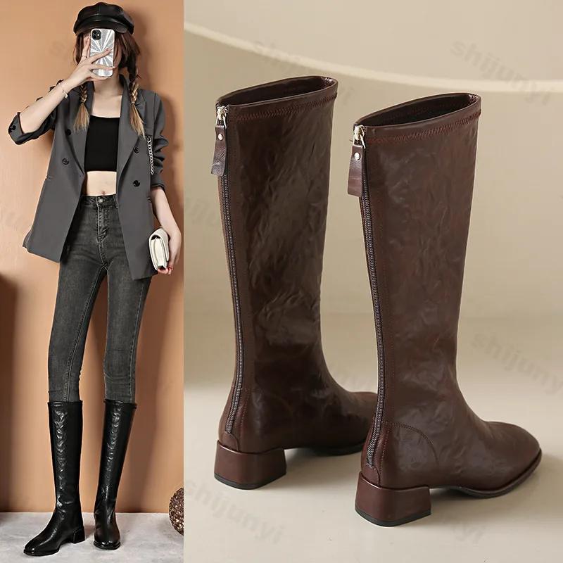 Women Short Boots 2024 Winter New PU Leather Thick Sole British Style Comfort Fashion Ankle Boots Street Walking Casual Shoes