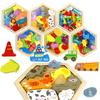 CORPER TOYS Wooden Fitting Shape Luxury Hexagonal Building Balance 3D Wooden Christmas Present Puzzle, Puzzle, Matching, Set, Fitting, Blocks, Blocks,