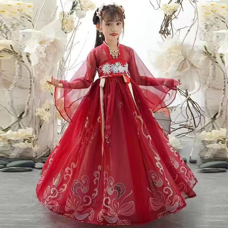 Chinese Hanfu Red Girls' Casual Dress