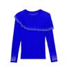 Spring Autumn Women's Ruffles Hotfix Rhinestone T-Shirt Elegant Full Sleeve O-neck Tees Slim Ladies Tops