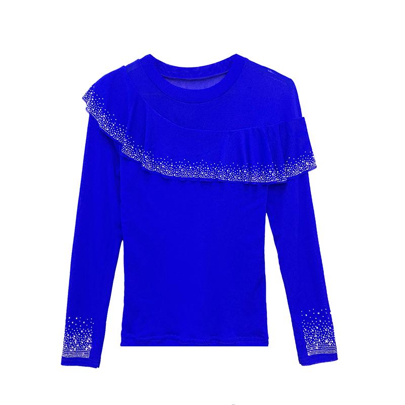 Spring Autumn Women's Ruffles Hotfix Rhinestone T-Shirt Elegant Full Sleeve O-neck Tees Slim Ladies Tops