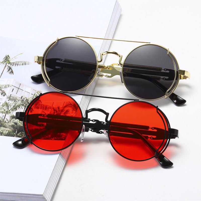 SHAUNA Retro Metal Punk Sunglasses Round Women Gothic Spring Steampunk Shades Men UV400