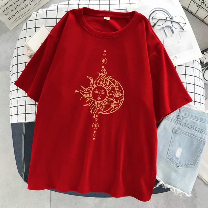 Funny'S Sun And Moon Face Print Women Tshirt Summer Cool T Shirt Hip Hop Oversized Short Sleeve Fashion Cotton Short Sleeve