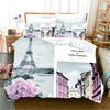 Pink City View Eiffel Tower Romantic Couples Design 3pcs Bedding Sets Single Double Bed Duvet Cover Set And 2 Pcs Pillow Cover