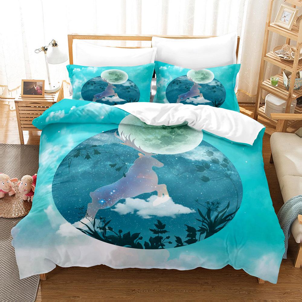 Fashion Home Bedding Quilt Cover Bedroom Home Quilt Cover Pillowcase 3D Printed Animal Quilt Cover Set Deer Motif Bedroom Bedding