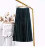 Qooth Elegant A Line Pleated Skirt Spring Summer Long Skirt Women Casual High Waisted Maxi Skirts JM0001